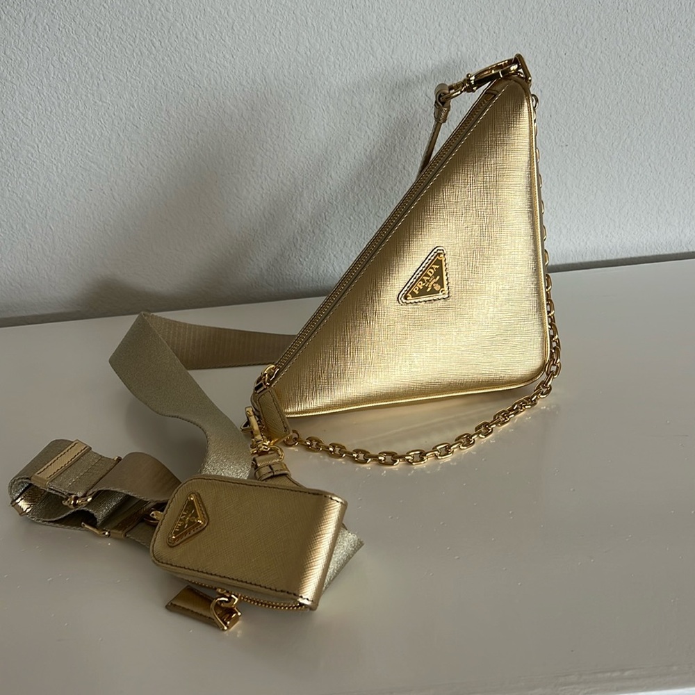 Prada Triangle Saffiano Leather Shoulder Bag Platinum